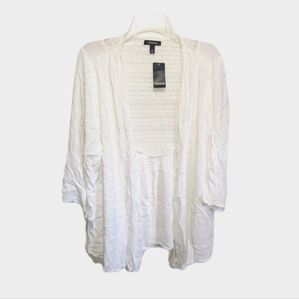 NWT Torrid 0 L Lace Inset Kimono Blouse Top Open Front #7